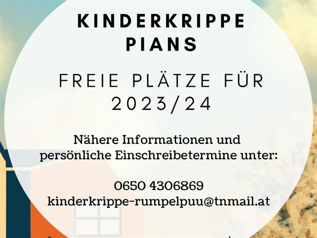 Kinderkrippe Pians - freie Plätze für 2023/24