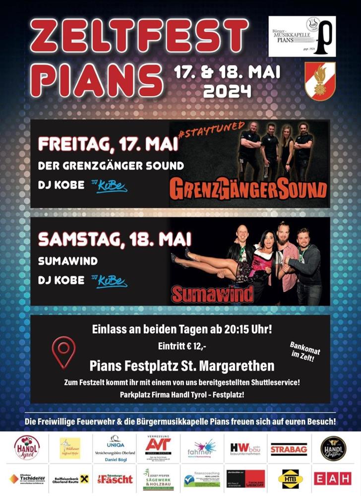 Plakat Zeltfest Pians 17. und 18. Mai 2024